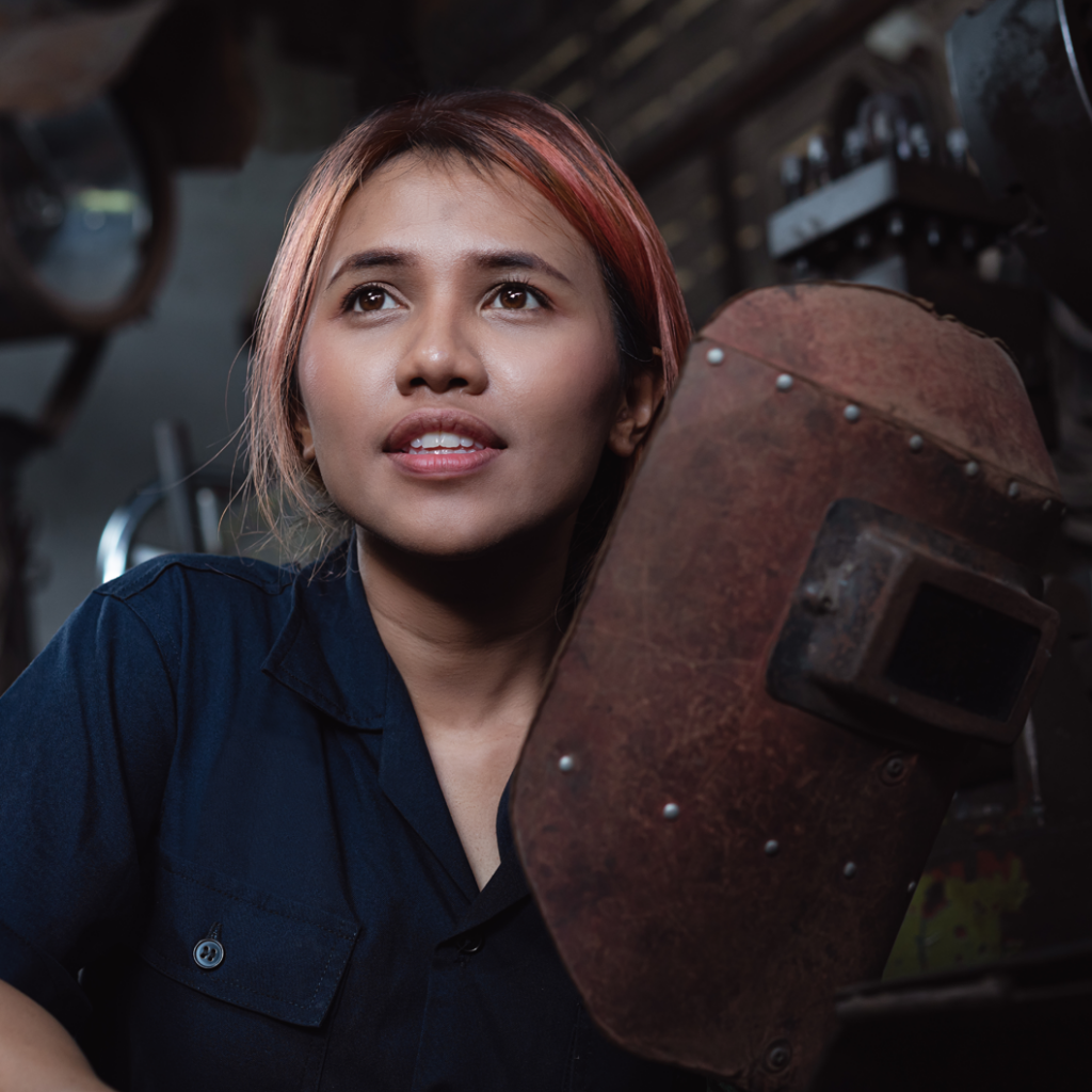 Female apprentice welder